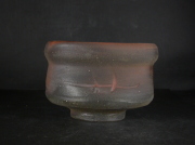 備前焼　登窯　備前焼物故作家　的野　求　共箱付き黄ゴマ緋抹茶茶碗６