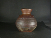 備前焼　登窯　備前焼ベテラン作家　和仁　栄幸　共箱付き桟切・黄ゴマルイ座小壺１