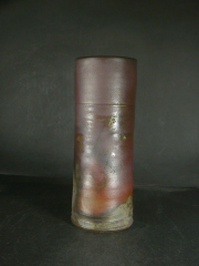 処分品　備前焼　登窯　備前焼窯元　春湖苑　桟切。黄ゴマ筒花入４