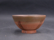 備前焼　登窯　物故作家　柴岡　秀泉　初窯左馬緋襷・焦げ茶のゴマ緋飯茶碗１