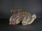 備前焼　登窯　備前焼窯元御所窯　塚元　博順　共箱付き黄・青ゴマ龍置物１