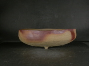 月間特価品　備前焼　作者不詳　２５．５センチ緋襷三足大鉢２