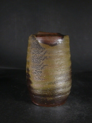 備前焼　登窯　備前焼物故作家　高原　敏　四方桟盛蓋共箱付き窯変掛け花入４