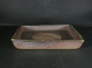 備前焼　登窯　備前焼中堅作家　牛尾　智之　２１．５センチ緋襷・黄ゴマ四方浅鉢１