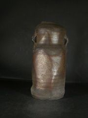 備前焼　登窯　備前市無形文化財　見附　文雄　共箱付き金彩・窯変耳付き花入８