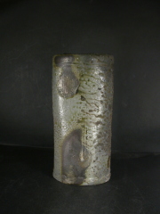 備前焼　登窯　備前焼物故作家　岡本　碧山　共箱付き青窯変花入１