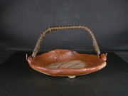 備前焼　備前焼中堅作家　高原　邦彦　２０センチ緋襷石目手付き皿２