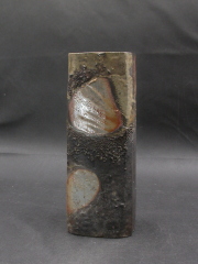 備前焼　登窯　備前焼中堅作家　高原　邦彦　四方桟共箱付き金彩・窯変四方花入２