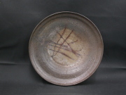 備前焼　登窯　備前焼物故作家　丸山　芳泉　２７．５センチ緋襷・黄ゴマ荒土大皿１