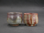 備前焼　備州窯　山本　宗秀　共箱付き緋襷・桟切ぐい呑２個組１