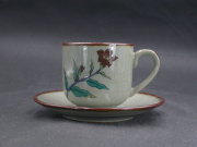 九谷焼　九谷　陶秀　皿付き花絵コーヒーカップ１