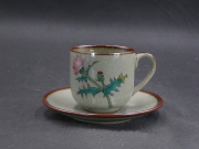 九谷焼　九谷　陶秀　皿付き花絵コーヒーカップ１