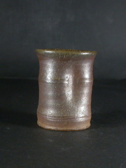 備前焼　穴窯　作者不詳　　黄ゴマ竹節筒ぐい呑２