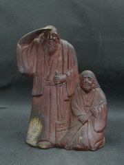 備前焼　登窯　備前焼窯元　清麻呂窯　藤尾　高徳　大振りな桟切・黄ゴマ高砂爺婆置物１