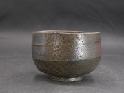 備前焼　登窯　備前焼伝統工芸士　延原　勝志　四方桟共箱付き黄ゴマ抹茶茶碗１