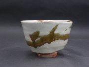 瀬戸焼　日展会友　水野　鉐一　四方桟共箱付き彩釉抹茶茶碗１
