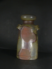 備前焼　登窯　備前焼物故作家　松笠　靖彦　共箱付き窯変耳付き花入１