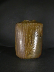 備前焼　登窯　岡山県無形文化財　吉本　正　四方桟共箱付き黄ゴマ花入３