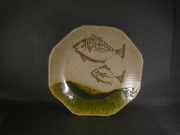 岡山　天子窯　児島　塊太郎　共箱付き織部八角皿１