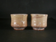 萩焼　山口県無形文化財　大和　保男窯　共箱付き萩ぐい呑２個組１
