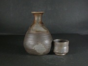 備前焼　登窯　備前焼物故作家　難波　周作　共箱付き黄ゴマ酒器セット１