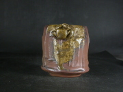 月間特価品　備前焼　登窯　備前焼中堅作家　竹内　靖之（山本）　最新作蟹付き面取り・鎬黄ゴマフリーカップ１１