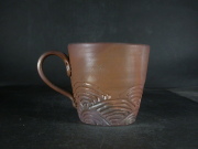 備前焼　登窯　備前焼中堅作家　竹内　靖之（山本）　最新作黒ゴマ削り手付きカップ１