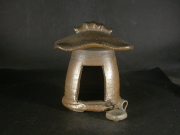 備前焼　登窯　備前焼中堅作家　竹内　靖之（山本）　最新作金彩・黄ゴマ竹節飾り家形線香立・香炉３