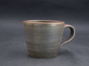 備前焼　備前焼中堅作家　竹内　靖之（山本）　最新作金彩・焦げ茶のゴマ青備前手付きカップ７