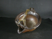 月間特価品　備前焼　登窯　備前焼中堅作家　竹内　靖之（山本）　最新作蟹付き黄ゴマ竹節手付き酒注１１