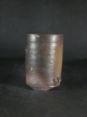 備前焼　登窯　備前焼女流作家　竹内　千恵（山本）　最新作黄ゴマ竹節ビール他グラス１