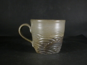 備前焼　登窯　備前焼中堅作家　竹内　靖之（山本）　最新作金彩青備前削り手付きカップ８