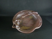 備前焼　登窯　備前焼中堅作家　竹内　靖之（山本）　最新作竹節手付き黄ゴマ片口皿１９