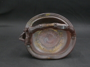 備前焼　登窯　備前焼中堅作家　竹内　靖之（山本）　最新作竹節手付き黄ゴマ片口皿１９