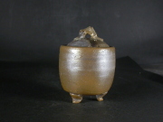 備前焼　登窯　備前焼中堅作家　竹内　靖之（山本）　最新作金彩・窯変小振りな香炉・蓋物２