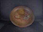 備前焼　備前焼中堅作家　竹内　靖之（山本）　最新作２５センチ緋襷・黄ゴマ大皿２４