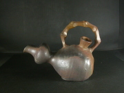 備前焼　登窯　備前焼中堅作家　竹内　靖之（山本）　最新作竹節手付き金彩・黄ゴマ瓢酒注１４