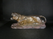 備前焼　登窯　備前焼中堅作家　竹内　靖之（山本）　最新作金彩・黄ゴマ虎置物１