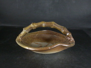 備前焼　登窯　備前焼中堅作家　竹内　靖之（山本）　最新作竹節手付き緋襷・黄ゴマ皿１