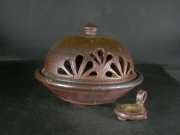 備前焼　登窯　備前焼中堅作家　竹内　靖之（山本）　最新作黄ゴマ線香立・香炉・蓋物２