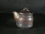 月間特価品　備前焼　登窯　備前焼中堅作家　竹内　靖之（山本）　最新作金彩・焦げ茶のゴマ竹摘み宝瓶２