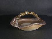 月間特価品　備前焼　登窯　備前焼中堅作家　竹内　靖之（山本）　最新作竹節手付き緋襷・黄ゴマ皿２