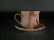 備前焼　備前焼中堅作家　片岡　聖観　 皿付き緋襷コーヒーカップ１２