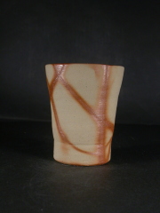 処分品　備前焼　登窯備前焼中堅作家　片岡　聖観　緋襷ビール他グラス７