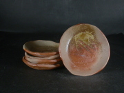 備前焼　備前焼中堅作家　片岡　聖観　緋襷・黄ゴマ小皿５枚組１７