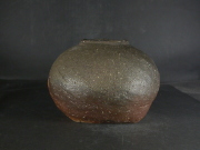 備前焼　穴窯　備前焼物故作家　前嶋　五一郎　手捻り黄ゴマ平壺１２