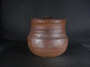 備前焼　穴窯　備前焼物故作家　前嶋　五一郎　手捻り黄ゴマ緋水指４