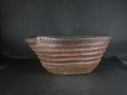 備前焼　穴窯　備前焼物故作家　前嶋　五一郎　２４．５センチ手捻り黄ゴマ摺鉢・水盤２２