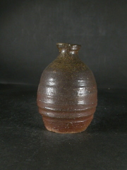 備前焼　穴窯　備前焼物故作家　前嶋　五一郎　金彩・黄ゴマ小徳利４８