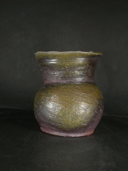 備前焼　穴窯　備前焼物故作家　前嶋　五一郎　手捻り黄ゴマ広口壺２１